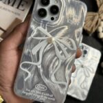 قاب موبایل آیفون بونات پاپیون شاینی نقره ای تک مروارید