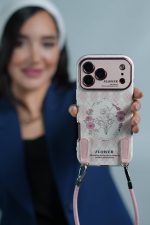 قاب موبایل آیفون فلاور رزپینک همراه با دو بند ست کوتاه و بلند - Image 2