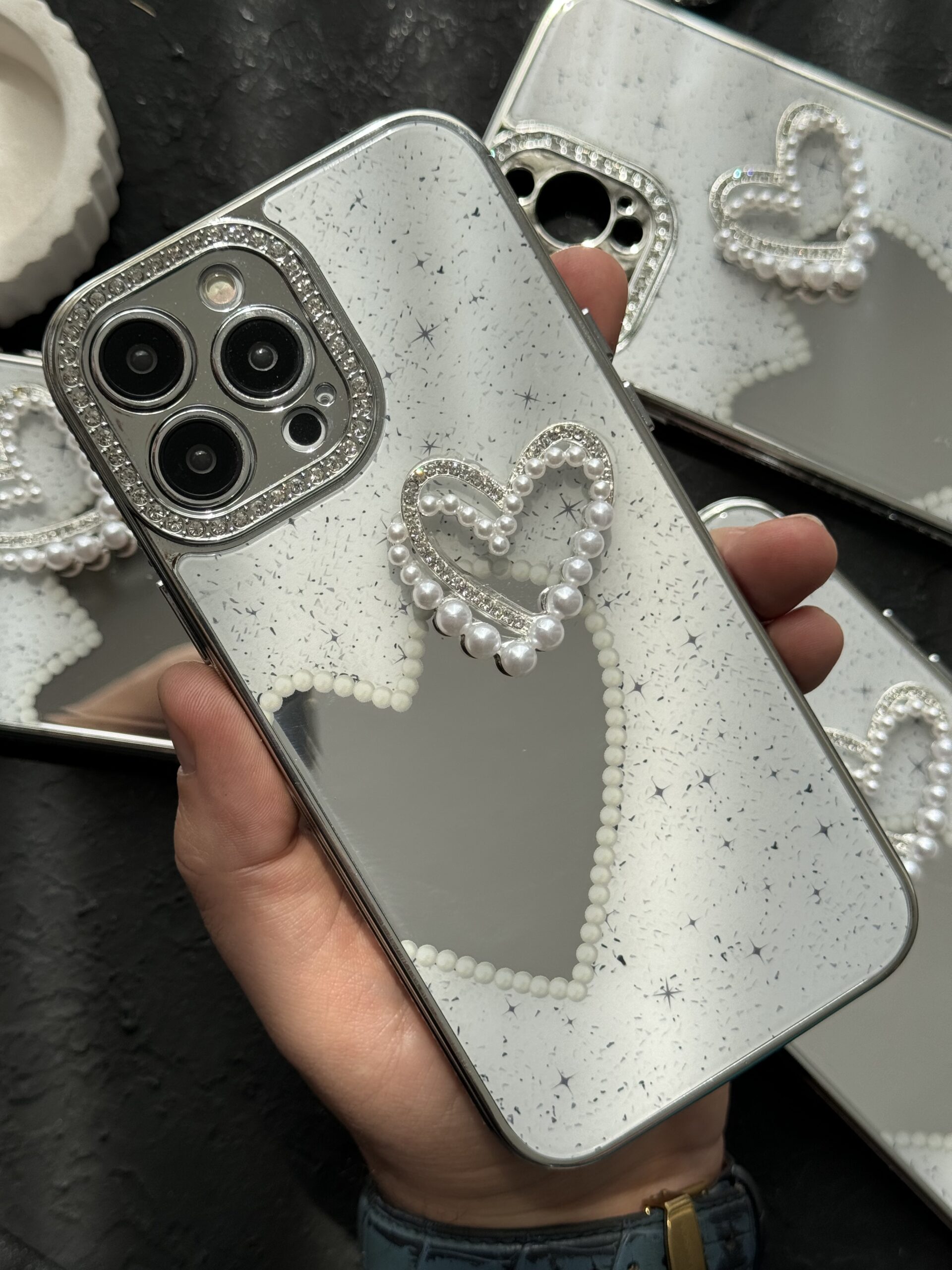 قاب موبایل آیفون قلب لاولی آیینه ای صدفی قاب موبایل آیفون قلب لاولی آیینه ای صدفی - Image 1