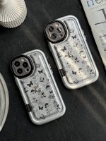 قاب موبایل آیفون پروانه و گل ریز نقره ای - Image 2