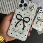 قاب موبایل آیفون پاپیون بزرگ تک مروارید قلب ریز