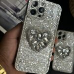 قاب موبایل آیفون بلینگی قلب پولکی دور نگین