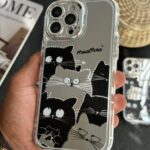 قاب موبایل آیفون گربه بلک اند وایت آیینه ای