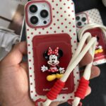 قاب موبایل آیفون میکی برجسته خال خالی جاکارتی بنددار