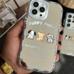 قاب موبایل آیفون سه سگ پاپی پاپی آیینه ای آبی