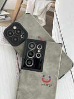 قاب موبایل آیفون چرم و جیر طوسی اسمایل محافظ لنزدار - Image 4