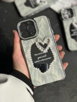 قاب موبایل آیفون قلب رمانتیک آیینه ای نگین دار + بندست - Image 3