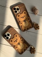 قاب موبایل آیفون خرس قهوه ای مینیمال سیلیکونی + آویز - Image 10