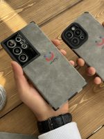 قاب موبایل آیفون چرم و جیر طوسی اسمایل محافظ لنزدار - Image 19