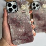 قاب موبایل آیفون ماربل زرشکی گل برجسته