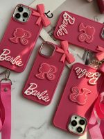 قاب موبایل آیفون باربی پاپیونی صورتی + بند بلند - Image 5