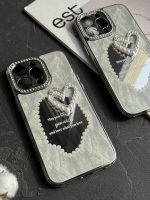 قاب موبایل آیفون قلب رمانتیک آیینه ای نگین دار + بندست - Image 9