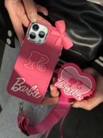 قاب موبایل آیفون باربی پاپیونی صورتی + بند بلند - Image 13