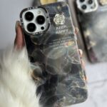 قاب موبایل آیفون سنگ ماربل دودی گل برجسته