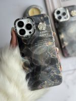 قاب موبایل آیفون سنگ ماربل دودی گل برجسته