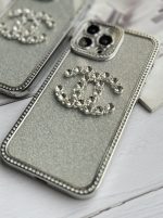 قاب موبایل آیفون شنل نگین دار برجسته براق نقره ای - Image 7