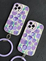 قاب موبایل آیفون گل لاله بنفش محافظ لنز طرح دار + حلقه ست ( 3011 ) - Image 4