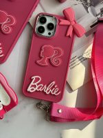 قاب موبایل آیفون باربی پاپیونی صورتی + بند بلند - Image 3