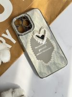 قاب موبایل آیفون قلب رمانتیک آیینه ای نگین دار + بندست - Image 21