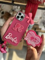 قاب موبایل آیفون باربی پاپیونی صورتی + بند بلند - Image 14