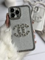 قاب موبایل آیفون شنل نگین دار برجسته براق نقره ای - Image 16