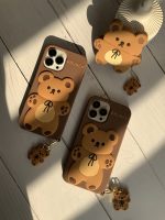 قاب موبایل آیفون خرس قهوه ای مینیمال سیلیکونی + آویز - Image 9