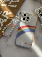 قاب موبایل آیفون آسمان آبی و رنگین کمان هلوگرامی + آویز خرسی - Image 6