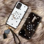 قاب موبایل سامسونگ قلب ریز پشت گلس + بندست ( مشکی | سفید )