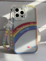 قاب موبایل آیفون آسمان آبی و رنگین کمان هلوگرامی + آویز خرسی - Image 12