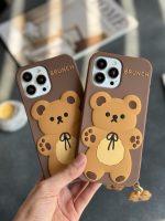 قاب موبایل آیفون خرس قهوه ای مینیمال سیلیکونی + آویز - Image 5