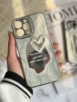 قاب موبایل آیفون قلب رمانتیک آیینه ای نگین دار + بندست