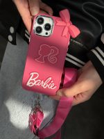 قاب موبایل آیفون باربی پاپیونی صورتی + بند بلند - Image 12