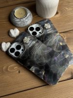 قاب موبایل آیفون سنگ ماربل دودی گل برجسته - Image 3