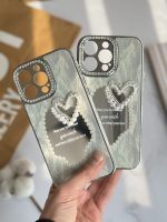 قاب موبایل آیفون قلب رمانتیک آیینه ای نگین دار + بندست - Image 19