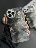 قاب موبایل آیفون سنگ ماربل دودی گل برجسته - Image 2