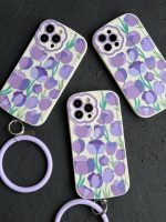 قاب موبایل آیفون گل لاله بنفش محافظ لنز طرح دار + حلقه ست ( 3011 ) - Image 3