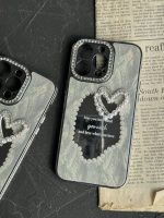 قاب موبایل آیفون قلب رمانتیک آیینه ای نگین دار + بندست - Image 11