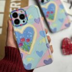 قاب موبایل آیفون نقاشی کودک درون قلبی آبی بنفش محافظ لنزدار ( 3005 )