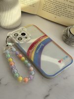 قاب موبایل آیفون آسمان آبی و رنگین کمان هلوگرامی + آویز خرسی - Image 16