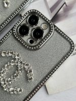 قاب موبایل آیفون شنل نگین دار برجسته براق نقره ای - Image 12