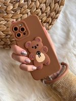 قاب موبایل آیفون خرس برانچ قهوه ای سیلیکونی + حلقه ست - Image 2