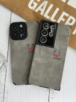 قاب موبایل آیفون چرم و جیر طوسی اسمایل محافظ لنزدار - Image 18