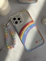 قاب موبایل آیفون آسمان آبی و رنگین کمان هلوگرامی + آویز خرسی - Image 14