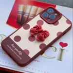 قاب موبایل آیفون خال خالی زرشکی پاپیون خمیری برجسته محافظ لنزدار