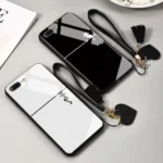 قاب موبایل آیفون گربه روی دیوار پشت گلس + بند ست