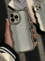 قاب موبایل آیفون گربه شاینی نقره ای گوش برجسته