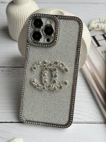 قاب موبایل آیفون شنل نگین دار برجسته براق نقره ای - Image 18