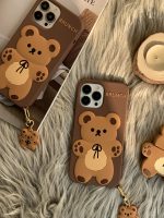 قاب موبایل آیفون خرس قهوه ای مینیمال سیلیکونی + آویز - Image 13