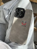 قاب موبایل آیفون چرم و جیر طوسی اسمایل محافظ لنزدار - Image 11