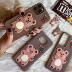 قاب موبایل سامسونگ دبل چاکلت خرس و گیلاس + آویز ست